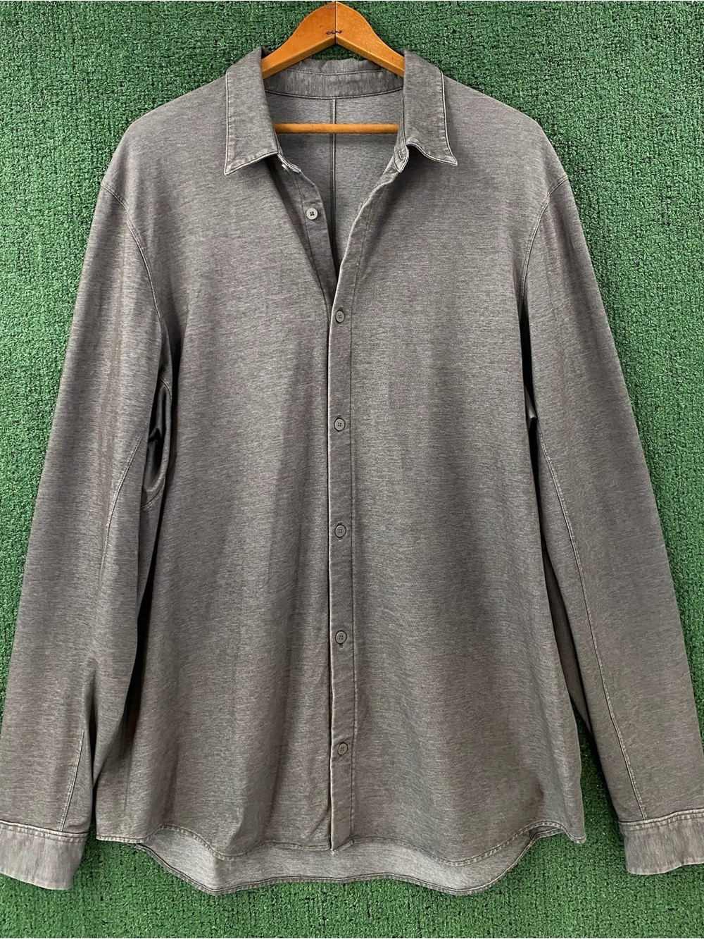 Lululemon Commission Enzyme Dye Black Night Long Sleeve Button Up Shirt Mens 2XL